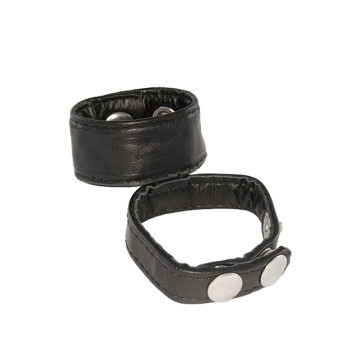 SI IGNITE Ball Stretcher and 3 Snap Ring combo, leather cockring, Black